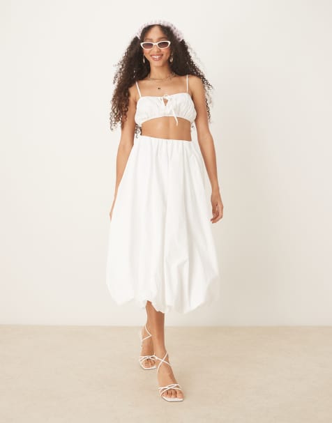 Abercrombie & Fitch high rise bubble maxi skirt in white