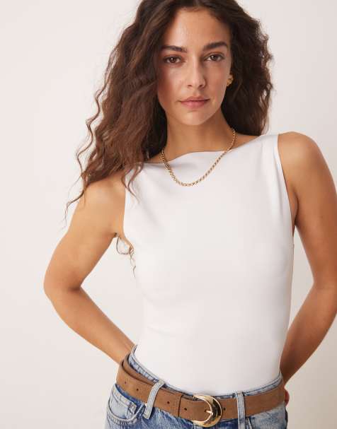 Abercrombie & Fitch – Białe body bez rękawów z dekoltem w łódkę i odkrytymi plecami - view 1
