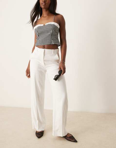 Abercrombie & Fitch classic high rise wide leg trousers in white