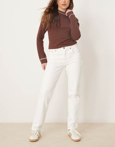 Abercrombie & Fitch – Białe proste jeansy ze średnim stanem - view 1