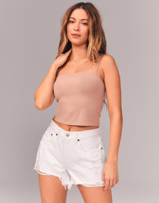 Abercrombie & Fitch – Białe, zaokrąglone szorty o fasonie boyfriend