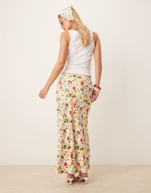 Abercrombie Fitch bias cut linen blend maxi skirt in vegetable