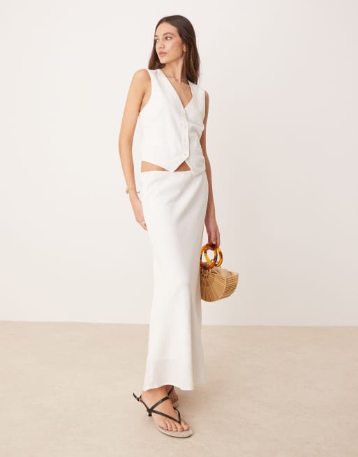 Abercrombie & Fitch bias cut linen maxi skirt in white