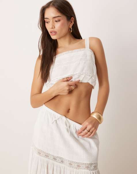 Abercrombie & Fitch square neck bubble lace cami top in white