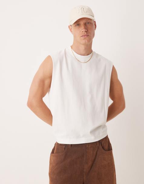 Abercrombie & Fitch cropped sleeveless tank top in white