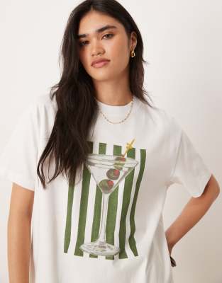 Abercrombie & Fitch – Biały T-shirt o kroju boyfriend z krótkimi rękawami i grafiką martini