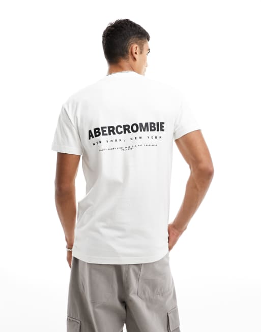 Abercrombie & Fitch – Biały T-shirt oversize z logo z przodu i na plecach