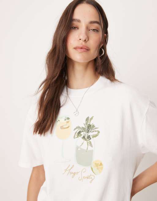 Abercrombie & Fitch – Biały T-shirt oversize z nadrukiem