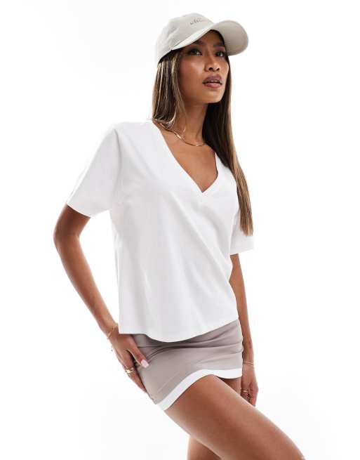 Abercrombie & Fitch – Biały T-shirt z dekoltem w kształcie litery V