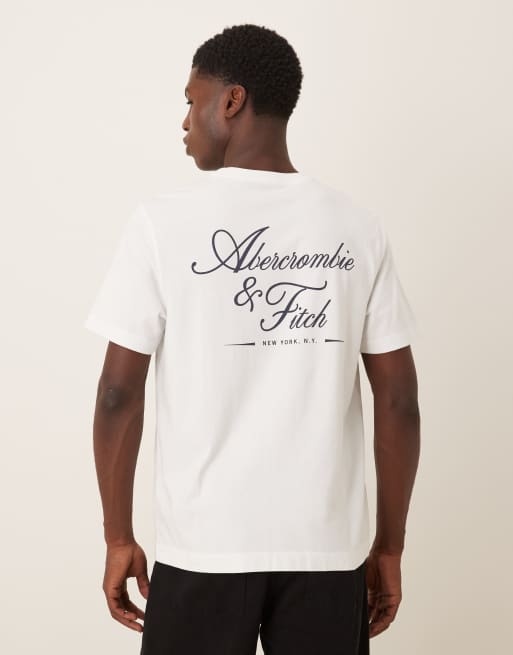 Abercrombie & Fitch – Biały T-shirt z logo na plecach