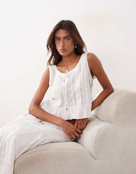 Abercrombie & Fitch – Biały top bez rękawów z falbanką w stylu boho - view 1
