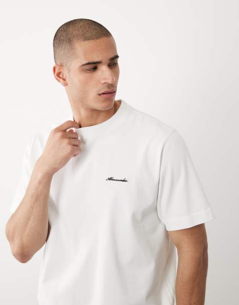 Abercrombie & Fitch – BiałyT-shirt o pudełkowym kroju z krótkimi rękawami i logo kursywą - view 1