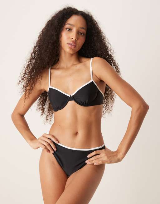 Abercrombie & Fitch - Bikinitopje met beugels in zwart met contrasterend randje, deel van co-ord set