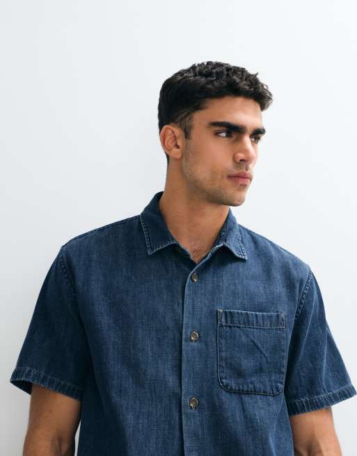 Abercrombie & Fitch - Blå kortærmet arbejdsskjorte i denim, 4 af 5
