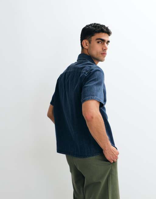Abercrombie & Fitch - Blå kortærmet arbejdsskjorte i denim, 5 af 5
