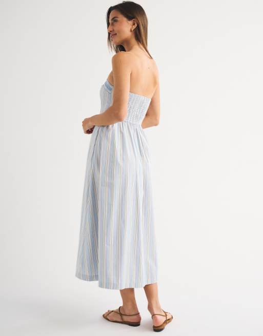 Abercrombie & Fitch - Blå midikjole med bandeau-snit og striber, 4 af 4