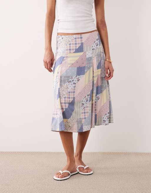 Abercrombie & Fitch - Blå midinederdel med kiler og patchwork-design, 2 af 5