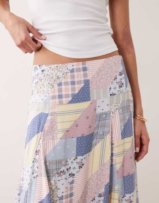 Abercrombie & Fitch - Blå midinederdel med kiler og patchwork-design, 3 af 5