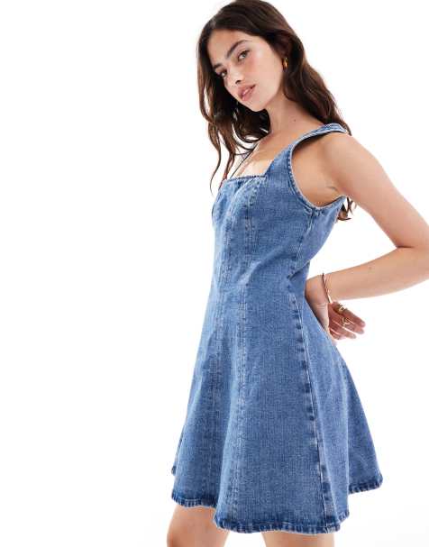 Abercrombie & Fitch –Blå miniklänning i denim med mellanljus tvätt - view 1
