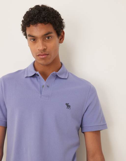 Abercrombie & Fitch – Blå pikétröja med textur och klassisk logga