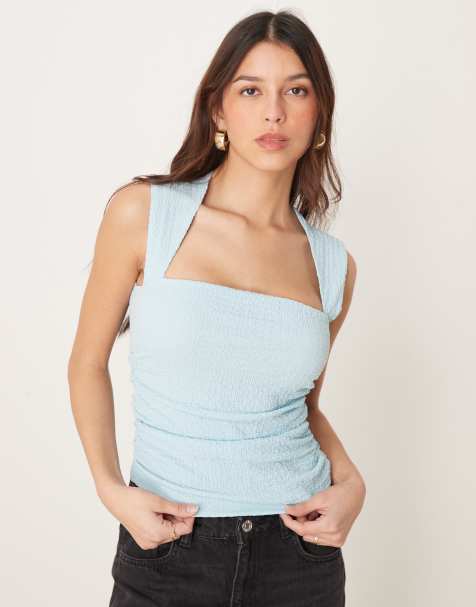 Abercrombie & Fitch square neck sleeveless top in aquamarine