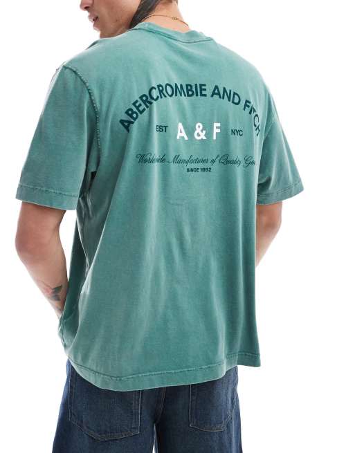 Abercrombie & Fitch – Blågrön t-shirt i vintagestil med logga baktill