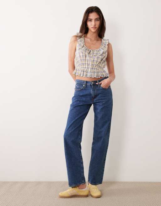 Abercrombie & Fitch – Blårutig milkmaid-topp med volang, 2 av 4