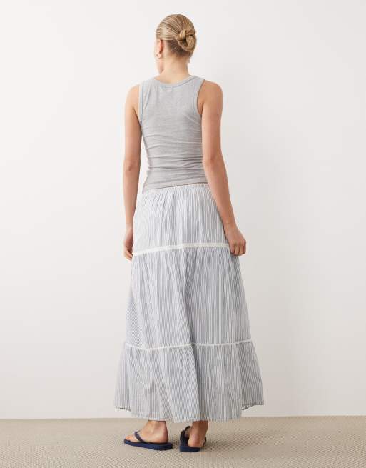 Abercrombie & Fitch - Blåstribet niveauinddelt maxinederdel, 3 af 5