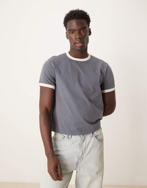 Abercrombie & Fitch – Blåtvättad, krymt t-shirt med kantrand - view 1