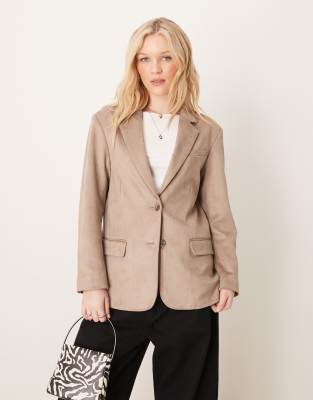 Abercrombie & Fitch - Blazer aus Wildlederimitat in Taupe-Braun