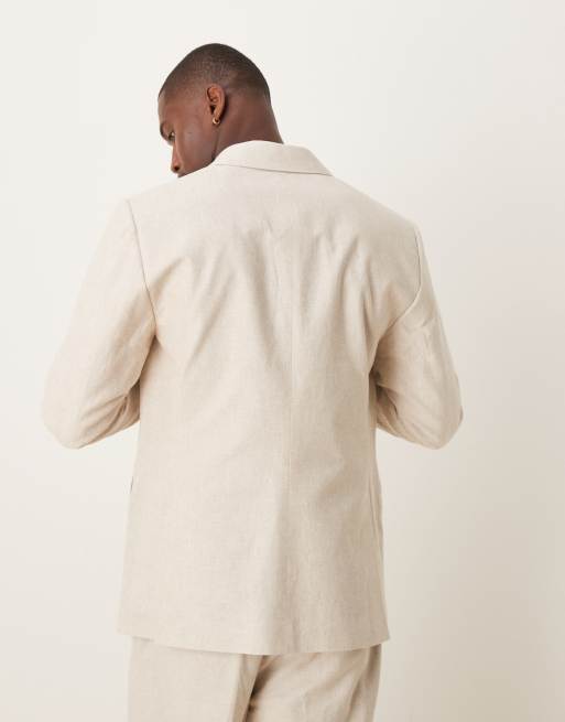 Abercrombie & Fitch - Blazer classique d'ensemble en lin coupe droite - Crème, 4 de 5