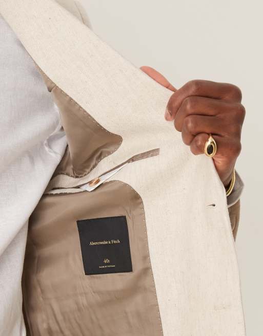 Abercrombie & Fitch - Blazer classique d'ensemble en lin coupe droite - Crème, 5 de 5