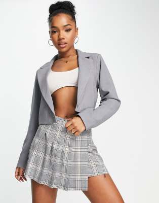 Abercrombie & Fitch crop blazer in grey - ASOS Price Checker