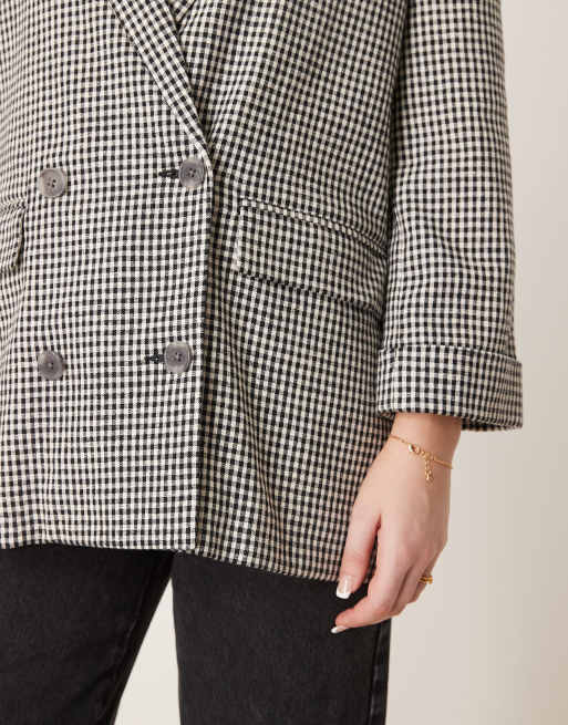 Abercrombie & Fitch - Blazer doppiopetto extra largo nero a quadretti, 2 di 4
