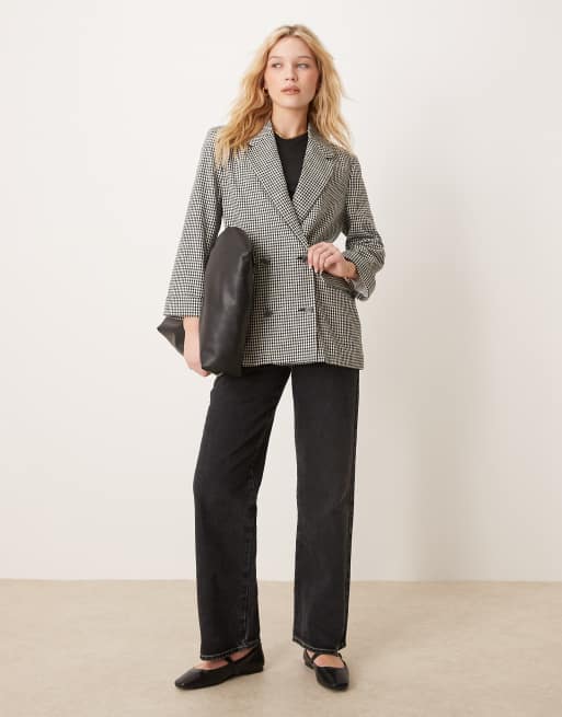 Abercrombie & Fitch - Blazer doppiopetto extra largo nero a quadretti, 3 di 4