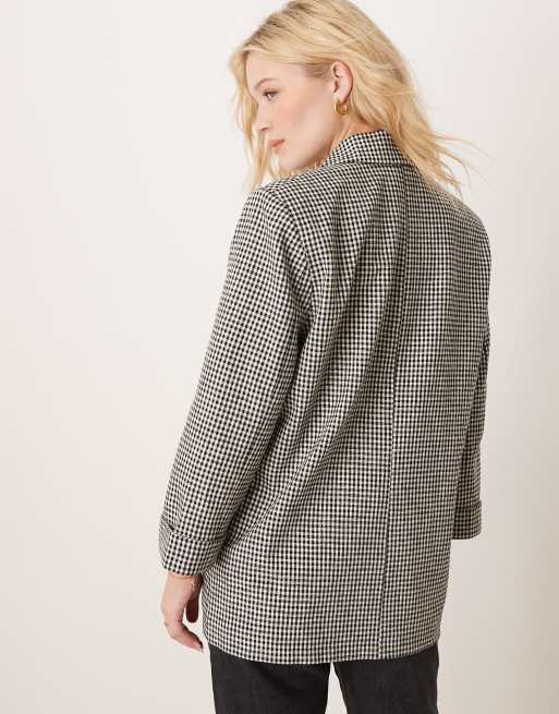 Abercrombie & Fitch - Blazer doppiopetto extra largo nero a quadretti, 4 di 4