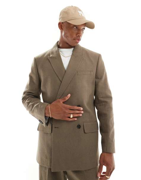 Abercrombie & Fitch - Blazer doppiopetto in misto lino color cuoio in coordinato - view 1