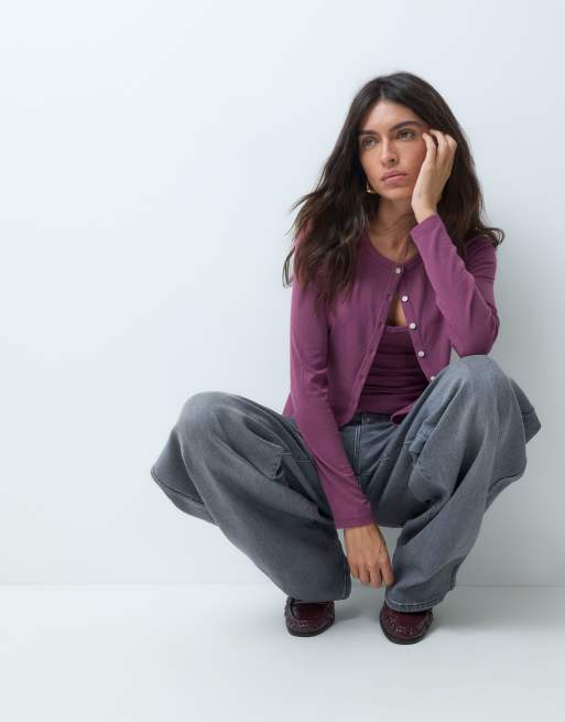 Abercrombie & Fitch blød 2-i-1 cardigan og cami-sæt i bærfarve, 4 af 5