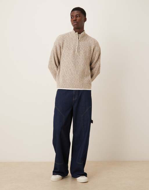 Abercrombie & Fitch - Blød cremehvid striktrøje med kvart lynlås, 2 af 5