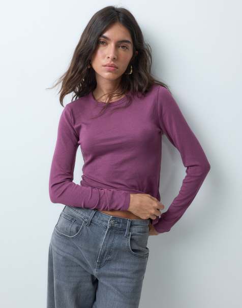 Abercrombie & Fitch blød langærmet top, del af sæt, i berry - view 1