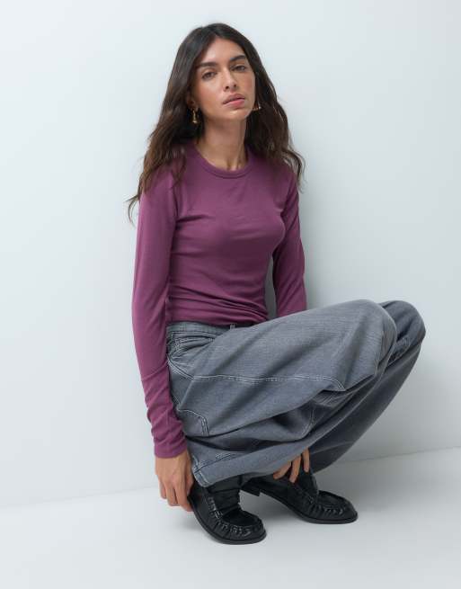 Abercrombie & Fitch blød langærmet top, del af sæt, i berry, 5 af 5