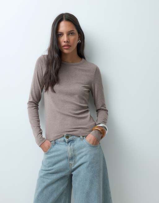 Abercrombie & Fitch blød langærmet top i beige, 3 af 5