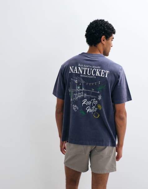 Abercrombie & Fitch – Blekblå t-shirt med semestertryck - view 1