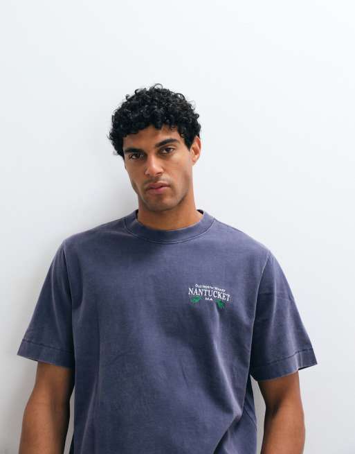 Abercrombie & Fitch – Blekblå t-shirt med semestertryck, 2 av 5