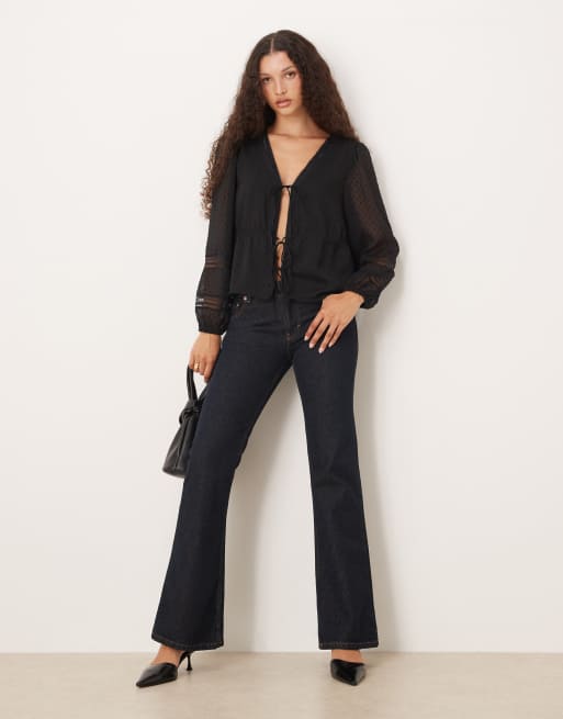 Abercrombie & Fitch - Blouse à manches longues et liens sur le devant - Noir, 2 de 4