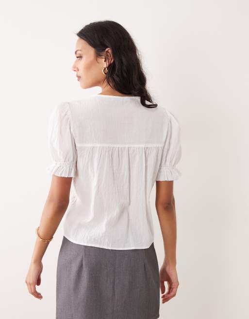 Abercrombie & Fitch - Blouse bohème à manches courtes - Blanc, 4 de 4