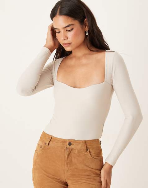 Abercrombie & Fitch - Body a maniche lunghe color crema con reggiseno integrato - view 1