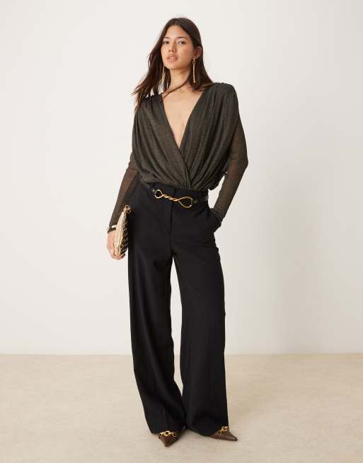 Abercrombie & Fitch - Body drappeggiato nero glitterato, 3 di 4