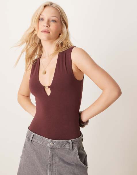 Abercrombie & Fitch - Body marrone con apertura a goccia e scollo profondo - view 1