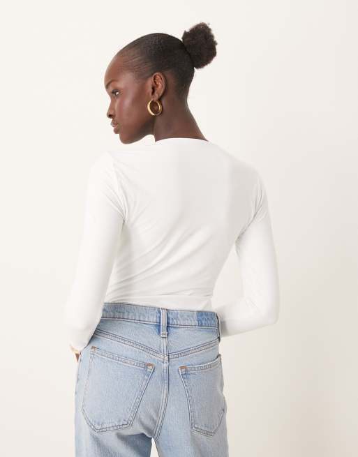 Abercrombie & Fitch - Body mat doux à manches longues - Blanc, 3 de 4